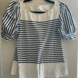 Navy and beige stripped puff sleeve top